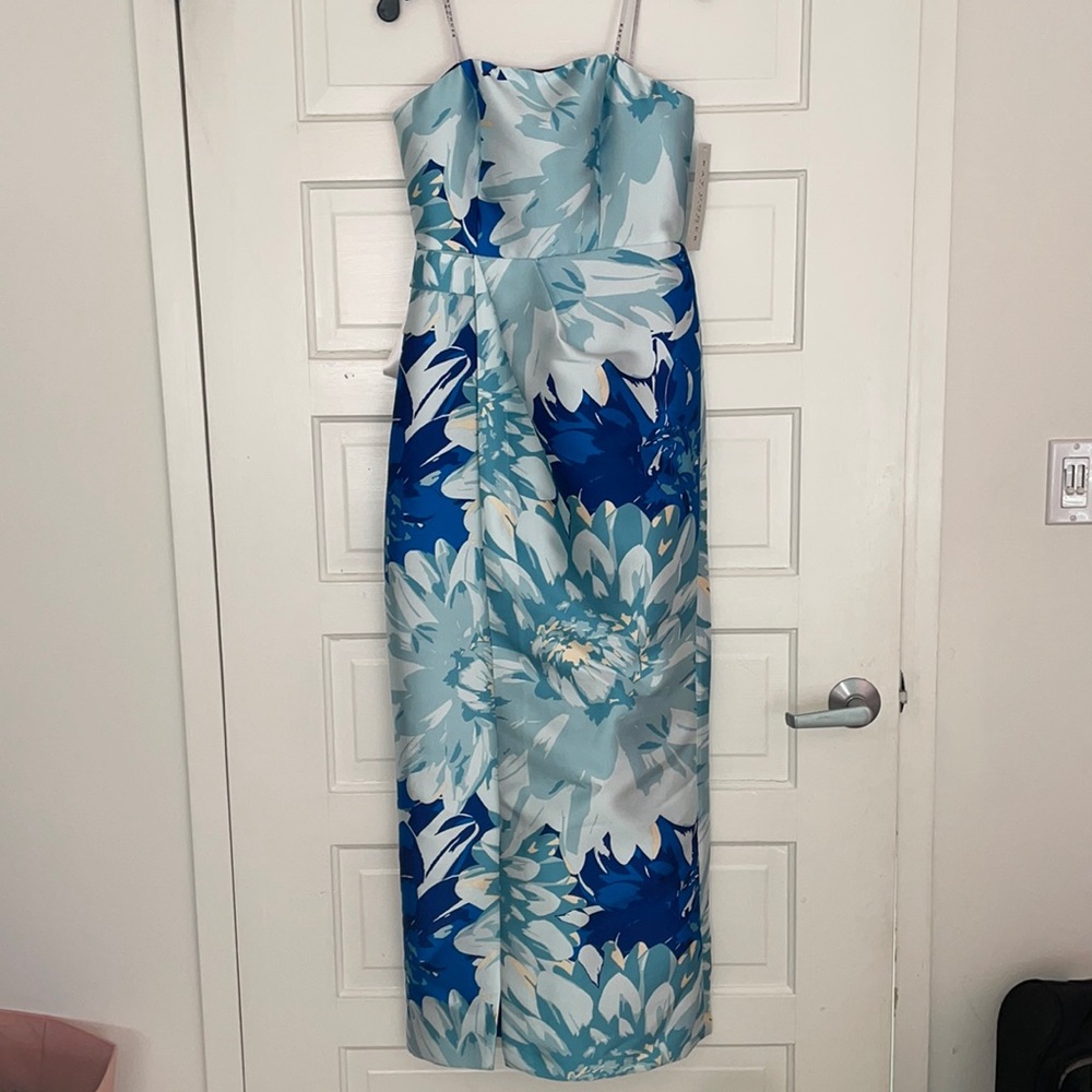 NWT Kay Unger Lucienne Strapless Column Gown, Nile Blue/Midnight, Size 4